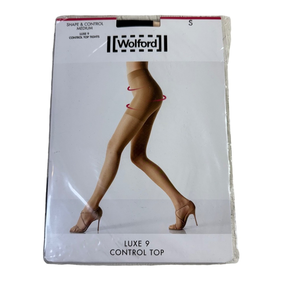 Wolford Luxe 9 Control Top Tights S Black Sheer Shaping Hosiery NWT